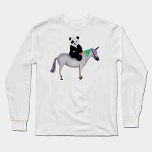 Cute Panda riding Unicorn, Birthday Girl, Women Long Sleeve T-Shirt